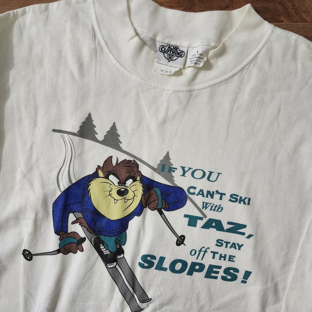 VTG ACME Clothing Taz Ski Graphic Tee Shirt Size Large Made In USA